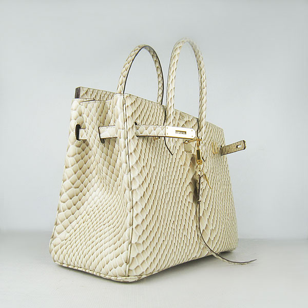 High Quality Fake Hermes Birkin 35CM Fish Veins Leather Bag Beige 6089 - Click Image to Close